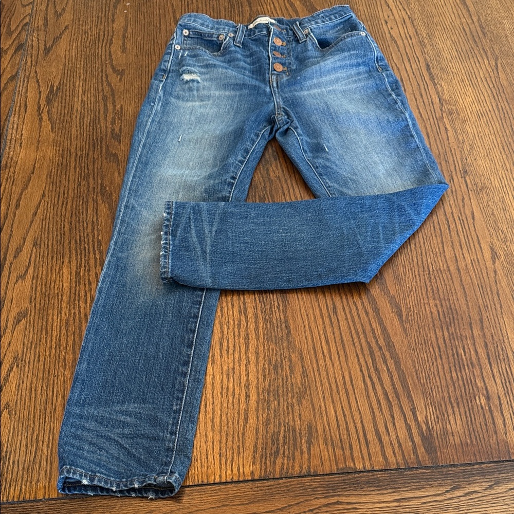 Madewell High Rise Slim Boyfriend Jean   24 Button Fly Distressed
